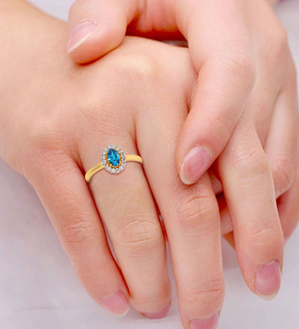 Blue Topaz Diamond Engagement Wedding Ring