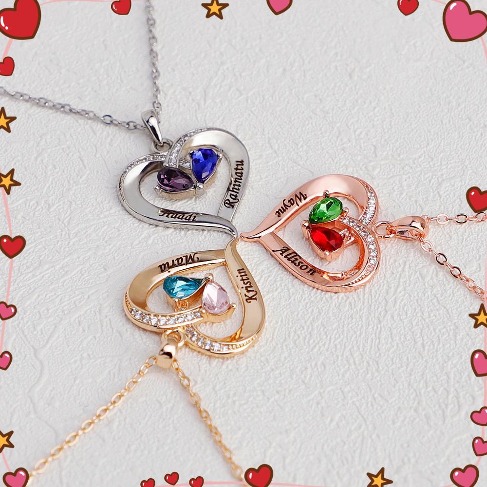 Forever Love Birthstone & Diamond Heart Pendant Necklace
