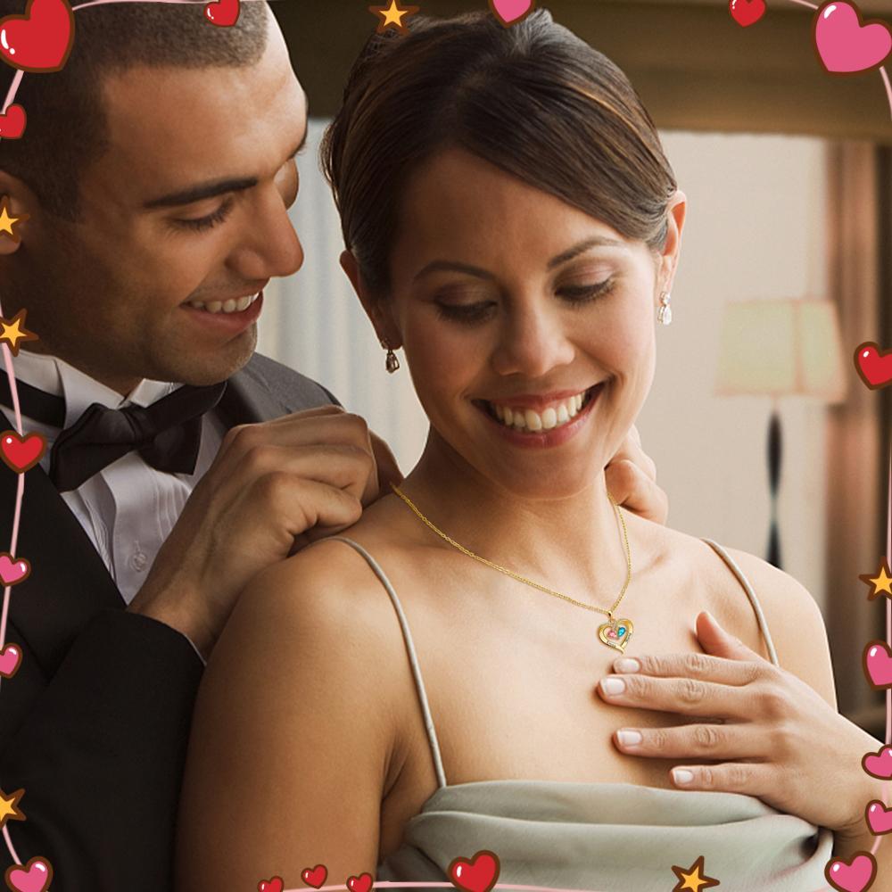 Forever Love Birthstone & Diamond Heart Pendant Necklace