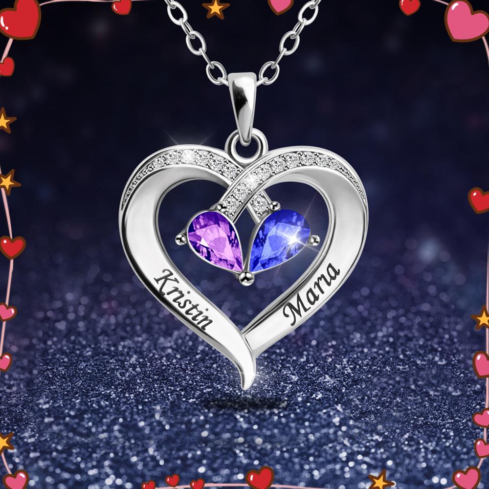 Forever Love Birthstone & Diamond Heart Pendant Necklace