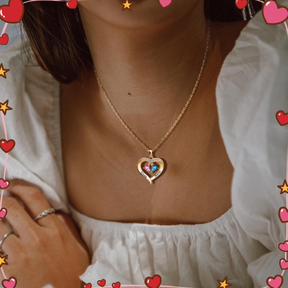 Forever Love Birthstone & Diamond Heart Pendant Necklace