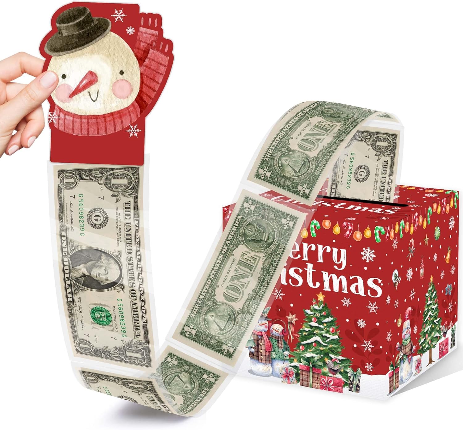 Christmas Money Pull Box with Snowman Card and Transparent Bags
