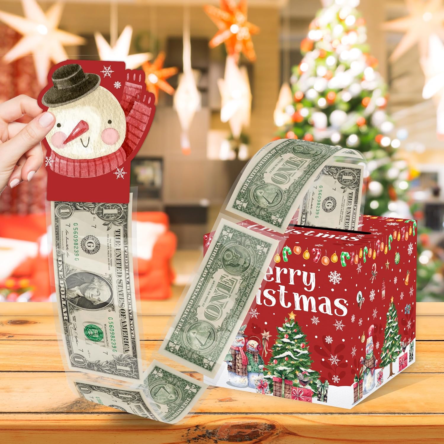 Christmas Money Pull Box with Snowman Card and Transparent Bags