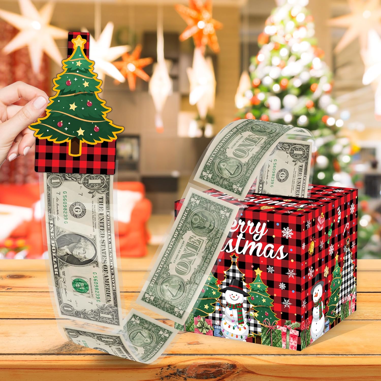 Christmas Money Pull Box with Snowman Card and Transparent Bags