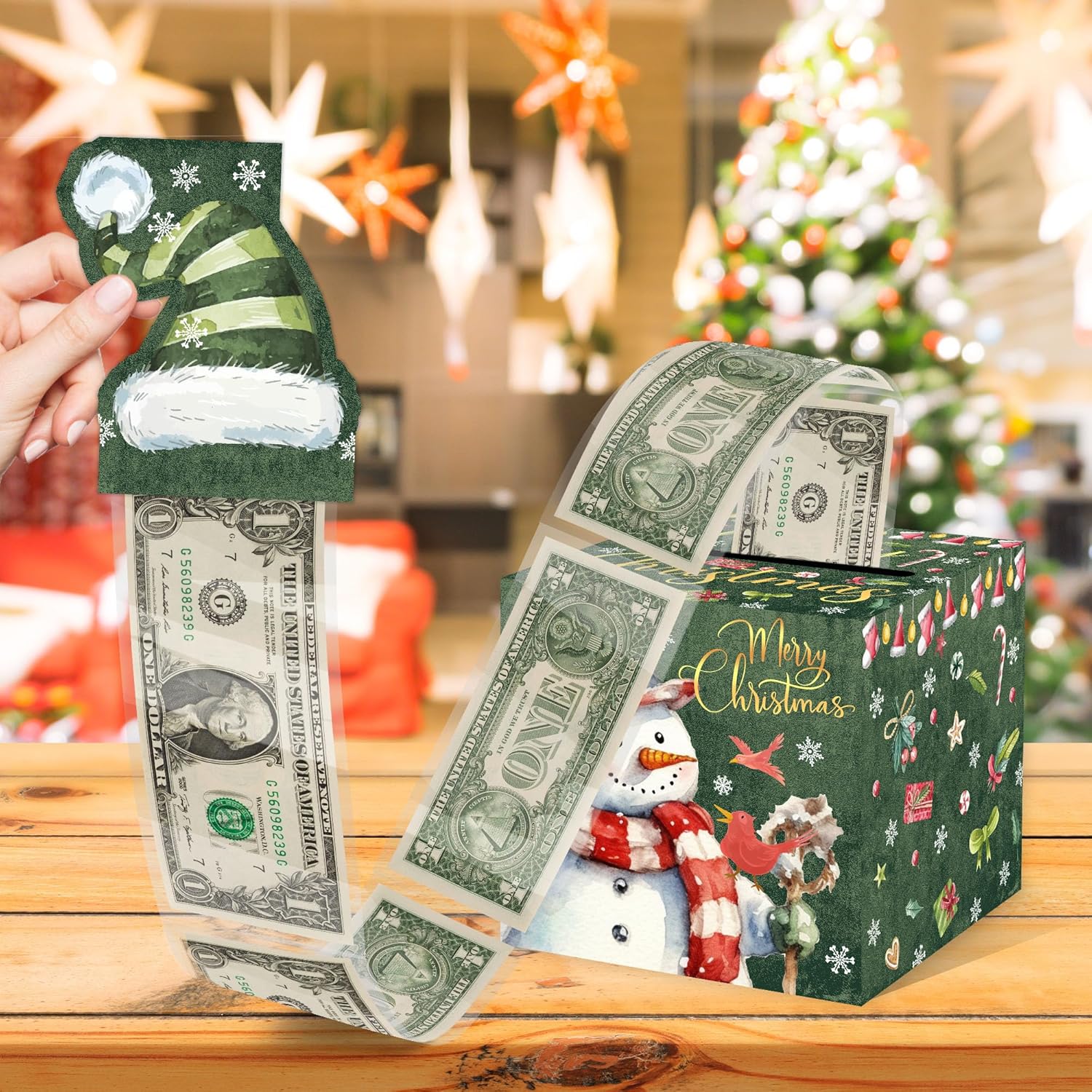 Christmas Money Pull Box with Snowman Card and Transparent Bags