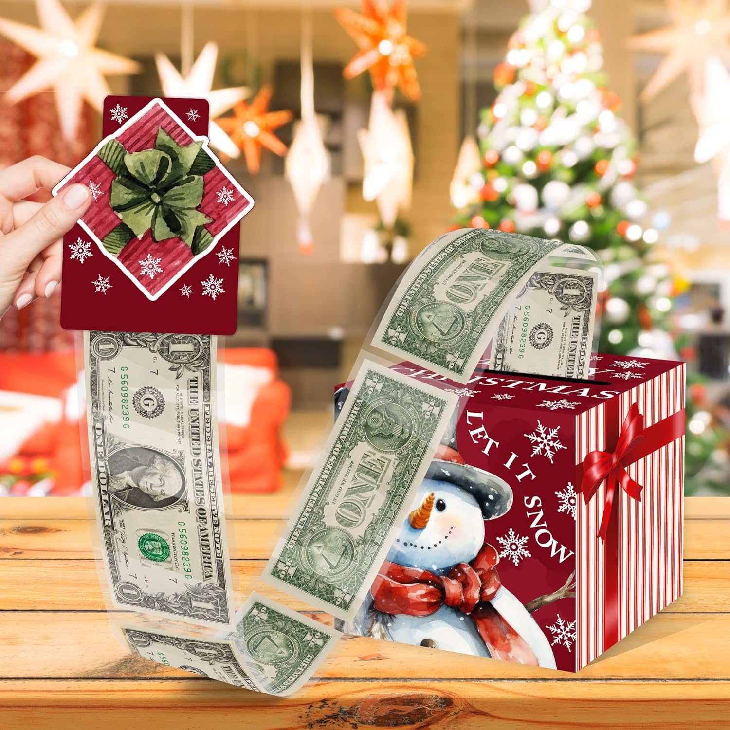 Christmas Money Pull Box with Snowman Card and Transparent Bags