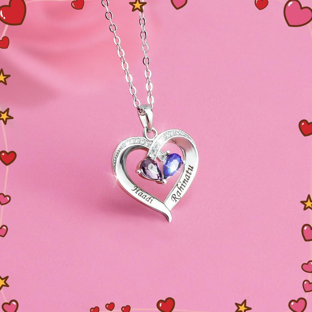 Forever Love Birthstone & Diamond Heart Pendant Necklace